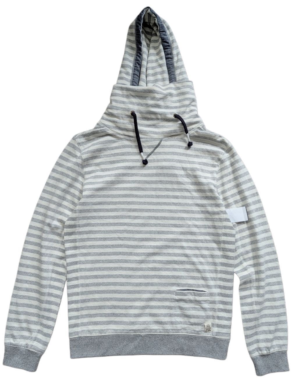 Third & Army Mens Off White Gray Allman Striped Pullover Cowl Neck Hoodie NWT S - Picture 1 of 8